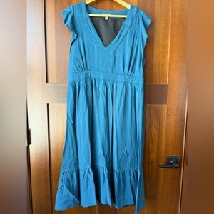Women’s Point Sur J. Crew Teal Lined V-Neck Ruffle Knit Dress Size 14